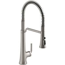 Delta magnatite docking uses a powerful integrated magnet to set your pull down sprayer precisely into place and hold it there so it stays docked when not in use. Kohler K 23765 Vs Vibrant Stainless Tone 1 5 Gpm Single Hole Pre Rinse Pull Down Kitchen Faucet Faucetdirect Com
