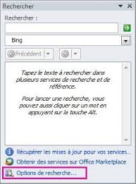 Capture D Ecran Du Volet Office Recherche Avec Le Lien Options De Recherche Mis En Evidence Au Bas Du Volet Site De Recherche Controle Parental Service