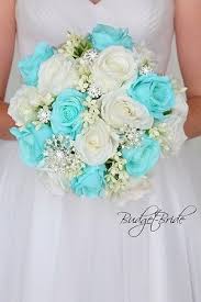 Tiffany Blue And White Wedding Flower Brides Bouquet With Jewels Love Bling In Your Wed Tiffany Blue Wedding Theme Tiffany Blue Weddings Wedding Flower Guide