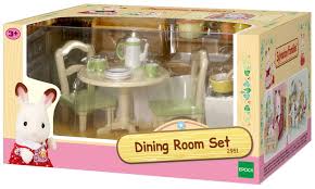 The dining table comes with 4 chairs for both adults and children, and a baby chair. Dining Room Set Sylvanian Families