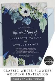 Classic White Flowers Navy The Wedding Of Invitation Zazzle Com Blue Wedding Invitations Flower Wedding Invitation White Wedding Flowers