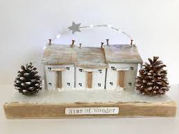 Light Up Christmas Wooden Houses Handcrafted Driftwood Art Christmas Ornament Driftwood Christmas Decorations House Ornaments Christmas Crafts Decorations