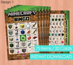 Minecraft Birthday Party Game Ideas Minecraft Bingo Instant Download Printable Minecraft Bingo Party Game Idea Matching Minecraft Birthday Party Games Minecraft Birthday Minecraft Party Games