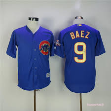 Women's majestic chicago cubs #40 willson contreras authentic royal blue 2017 gold champion mlb jersey. Mlb Chicago Cubs 9 Javier Baez Blue Gold Pinstripe Cool Base Baseball Jersey