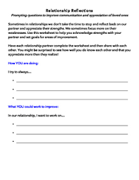 Relationship Reflections Prompting Questions Goal Setting Worksheet