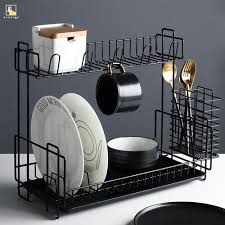 Two storage cabinets shown stacked. Banfang Multi Function Iron Art Waterboard Free Shipping Dish Rack Kitchen Cabinet Storage Rack Lunch Box Rack Kitchen Rak Pinggan Dish Drainer Shelf Rack Kitchen Storage Cake Stand Stainless Steel Kitchen Rack Food
