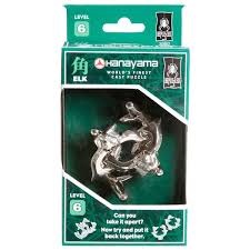 Possibly the compass directions n, s, e and w which are printed on both sides of the puzzle will assist one in solving. Hanayama Level 6 Elk Cast Puzzle