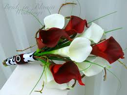 Artificial wedding bouquets silk bridal bouquet. Wedding Bouquet Real Touch Red White And Black Calla Lily Etsy