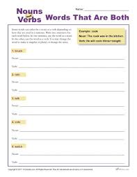 This is a challenging worksheet which asks students to select the right form of the noun (singular vs plural) to match the verb in the sentence. Words That Are Both Printable Nouns And Verbs Worksheet