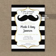 Baby Shower Invitations Mustache Horizontal Stripe Printed Nifty Printables