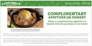 Free Appetizer Or Dessert With Entree Purchase At Carrabba S Italian Grill Coupon Free Appetizer Desserts Italian Grill