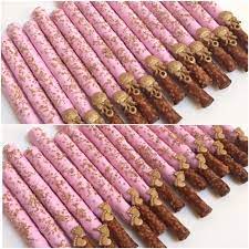 Baby Shower Pink Gold Chocolate Covered Pretzels Baby Shower Dessert Table Pink Gold Baby Shower Baby Shower Princess Theme