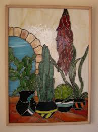 Birds Of The Southwestern Desert Southwestern Desert Plants Cacti And Chili Peppers By Stainedglassbywalter On Etsy Glass Cactus Desert Plants Mosaic Wall Art