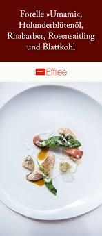Forelle Umami Holunderblutenol Rhabarber Rosensaitling Und Blattkohl Effilee Rezept Rhabarber Blattkohl Fisch Zubereiten