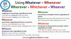 Using Whatever Using Whenever Using Wherever Using Whichever Using Whoever In English Explanations An English Study English Vocabulary Words Learn English
