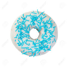 This sweet cinnamon sugar donut is topped with a delicious vanilla drizzle. Donut With Glaze And Blue Sprinkles Isolated On White Background Stock Photo Picture And Royalty Free Image Image 72367156
