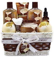 Handwritten cards or cute printable on these gift baskets would add more fun, emotional warmth and touch wood to the presents. Amazon Com Bath And Body Gift Basket For Women And Men 9 Piece Set Of Vanilla Coconut Home Spa Set Includes Fragrant Lotions Extra Large Bath Bombs Coconut Oil Luxurious Bath