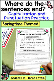 Spring Writing Capitalization And Punctuation Practice Distance Learning In 2020 First Grade Lessons Word Families Writing Activities