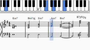 jazz piano sad chord progression em7 bm7 e em7 am7 bm7 b7 9 d