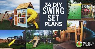 Get a rugged wood treatment and mix it thoroughly with water as per the instruction then stain the wooden post with it and assemble them for the swing. 34 Free Diy Swing Set Plans For Your Kids Fun Backyard Play Area
