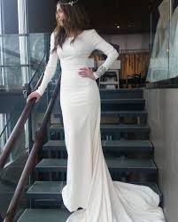 Modest Wedding Dress With Long Sleeves And A Slim Skirt From Alta Moda Modest Bridal Gown Modest Bridal Gowns Plain Wedding Dress Modest Wedding Dresses