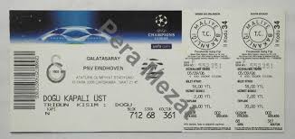 Galatasaray spor kulübü is a professional football club based on the european side of the city of istanbul in turkey. Galatasaray Psv Eindhoven 2006 Sampiyonlar Ligi Futbol Maci Bileti Pera Mezat