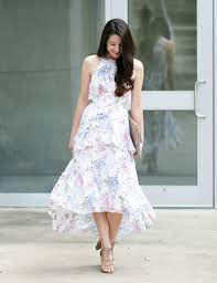 This particular burdastyle creation is light and fluttery, with ruffles at the spaghetti straps. Wearing White To A Wedding After Market Floral Chiffon Maxi Dress