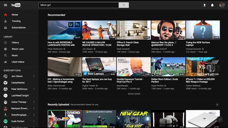 Dark Mode pada YouTube
