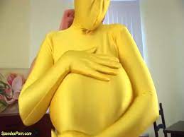 This hooded catsuit is made of lycra spandex in a sparkling seafoam holographic. Arwen In Golden Spandex Catsuit Youporn Red