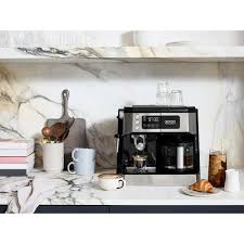 The 10 cup delonghi coffee maker is programmed in such a way that it made to brew before even the owner wakes up. Delonghi All In One Cappuccino Espresso With Coffee Maker In Black And Stainless Steel Nebraska Furniture Mart