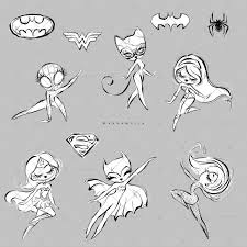 Karamfila S Supergirls Collection Female Superhero Doodle Clipart Superhero Planner Dolls Illustrations And Posters Black And White Stickers Cute Doodles