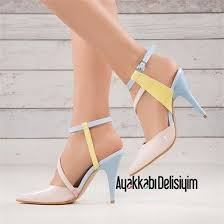 Modayist Sari Mavi Pudra Arkasi Acik Stiletto Ayakkabi Stiletto Ayakkabilar Yuksek Topuklar