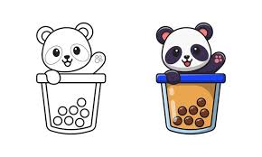 Colouring pages available are color it in tea party coloring, hot tea coloring, library of tea bag with hea. Premium Vector Cute Panda In Bubble Tea Cartoon Coloring Pages For Kids