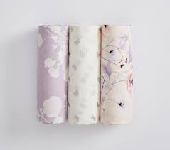 Dusty pink floral muslin swaddle blanket. Monique Lhuillier Floral Muslin Swaddle Set Pottery Barn Kids