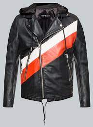 Men S Black Biker Jacket In 2021 Leather Jacket With Hood Striped Leather Jacket High Quality Leather Jacket