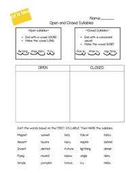 Simple Practice Worksheet For Teaching The Difference Between Open And Closed Syllables Students Rewrite The Syllable Sort Syllable Worksheet Closed Syllables