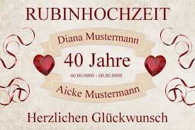 Rubinhochzeit gluckwunsche zum 40 hochzeitstag. Schild Geschenk Rubinhochzeit 40 Jahre Individuell Mit Namen Datum A4 Ebay