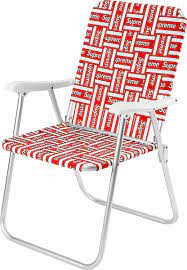 The chair sits 18 high and features a hardwood structure and a canvas back with the word supreme printed on it. Details Supreme Lawn Chair Supreme Community
