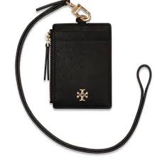 🔴tort burch h metallic monogram card case key fob boutique $45 $98 size: Tory Burch Emerson Lanyard Id Credit Card Holder Black Saffiano Leather For Sale Online Ebay