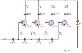 The circuit below uses two quad voltage comparators (lm339) to illuminate a series of 8 leds indicating volume level. Pin On Elprocus