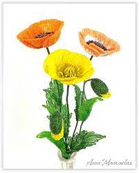 Beaded Bouquet Of Poppies Beaded Flowers Beaded Flowers Patterns French Beaded Flowers