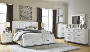 Each nightstand includes a drawer and an open compartment suitable for bedside essentials like books, magazines & glasses. The Brynburg White 7 Pc Dresser Mirror King Panel Bed With 2 Storage Drawers 2 Nightstands Available At Furniture Connection Serving Clarksville Tennessee And Ft Campbell Kentucky