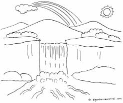 Tarik satu garis horizontal dan tiga garis vertikal untuk membuat garis sketsa wajah. Gambar Mewarnai Pemandangan Alam Sketsa Air Terjun