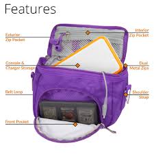 Protective carrying case bag compatible with: Orzly Travel Bag For Nintendo Ds Consoles New 2ds Xl 3ds 3ds Xl New 3ds New 3ds Xl Original Ds Ds Lite Dsi Etc Includes Belt Loop Carry Handle Shoulder Strap Purple