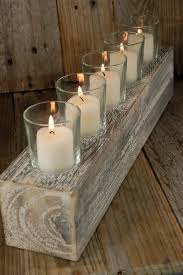16 Wood Block Votive Holder Five Glass Votive Cups 12 These Are For The Head Table Along With Mason Jars Wrapp Diy Candle Holders Candle Decor Wood Candles