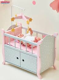 Does Your Sweet Baby Doll Need A Special Nursery Bed Of Her Own To Fall Asleep In This Grey With White Polka Dot Baby Doll Furniture Baby Doll Crib Doll Crib