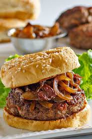 The vegan mushroom burgers are delicious with homemade potato wedges! Bacon Burgers With Balsamic Caramelized Onions Recipe Girl
