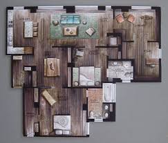 Great Wood Floor Interior Rendering Rendered Floor Plan Architectural Floor Plans