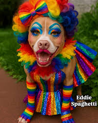 ❣️Edit to clarify: This fabulous look is 100% AI-generated and just for fun  to promote our dog-friendly drag show adoption event! No real pups were  dolled up in heels for this one…