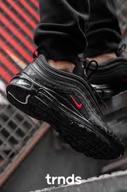 Mens Nike Air Max 97 Black And Red Nike Highlights Statement Branding On This New Air Max 97 Black University Red Model In 2020 Nike Air Max 97 Nike Air Max Air Max 97